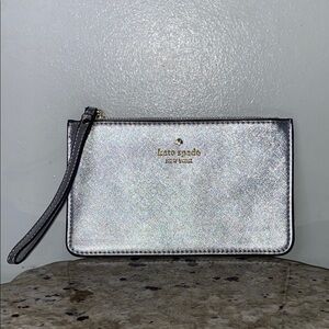Kate Spade New York Metallic Silver 100% Cow Leather Beautiful Wrist Wallet